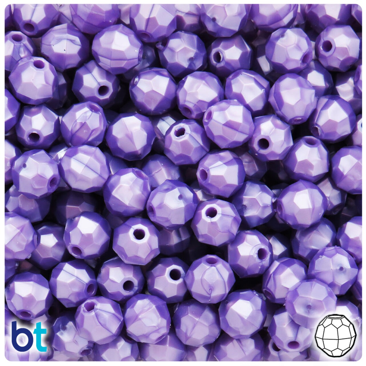 BeadTin Light Purple Pearl 10mm Faceted Round Plastic Craft Beads (225pcs)